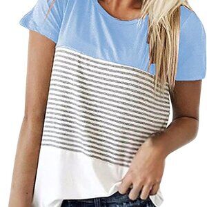 EUC Yunjey Womens Multicolor Colorblock Round Neck Short Sleeves T Shirt Sz S